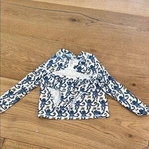 Roller rabbit Blue and White Kids Shirt with Monkey Print swim suit 4/5